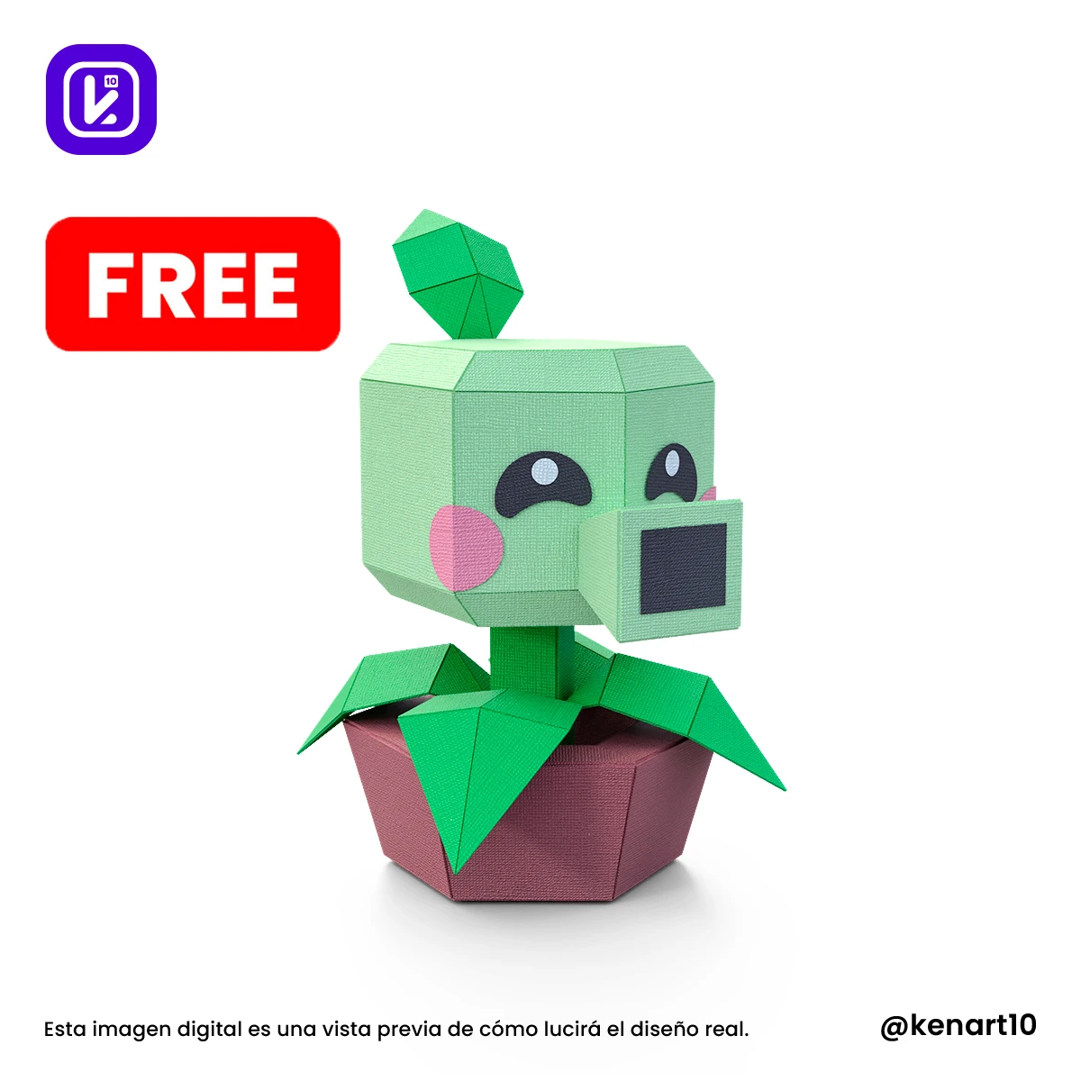 Plant Peashooter, Plants vs. Zombies, PopCap Games Papercraft Low Poly 3d DIY Kenart10