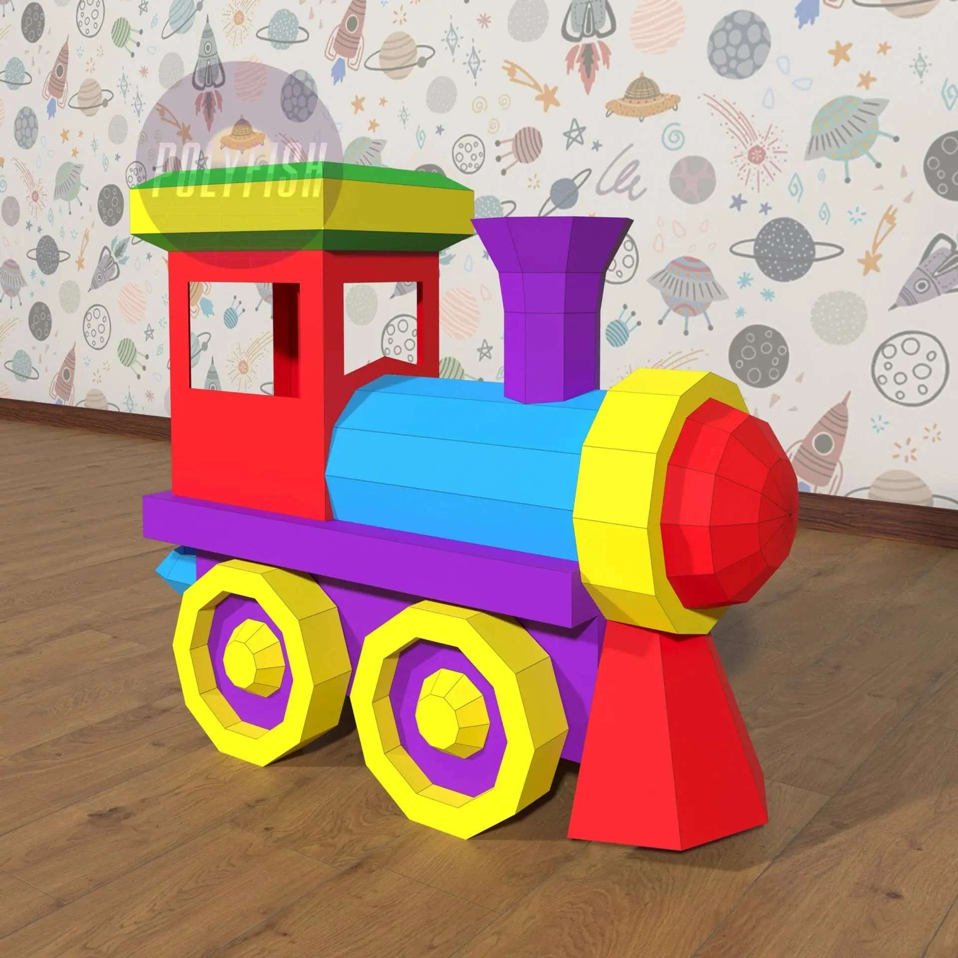 Train Toy PDF Template, Low Poly, Paper Sculpture, DIY, Pepakura Pattern, Handmade, Papercraft, Lowpoly, Lowpoly Papercraft