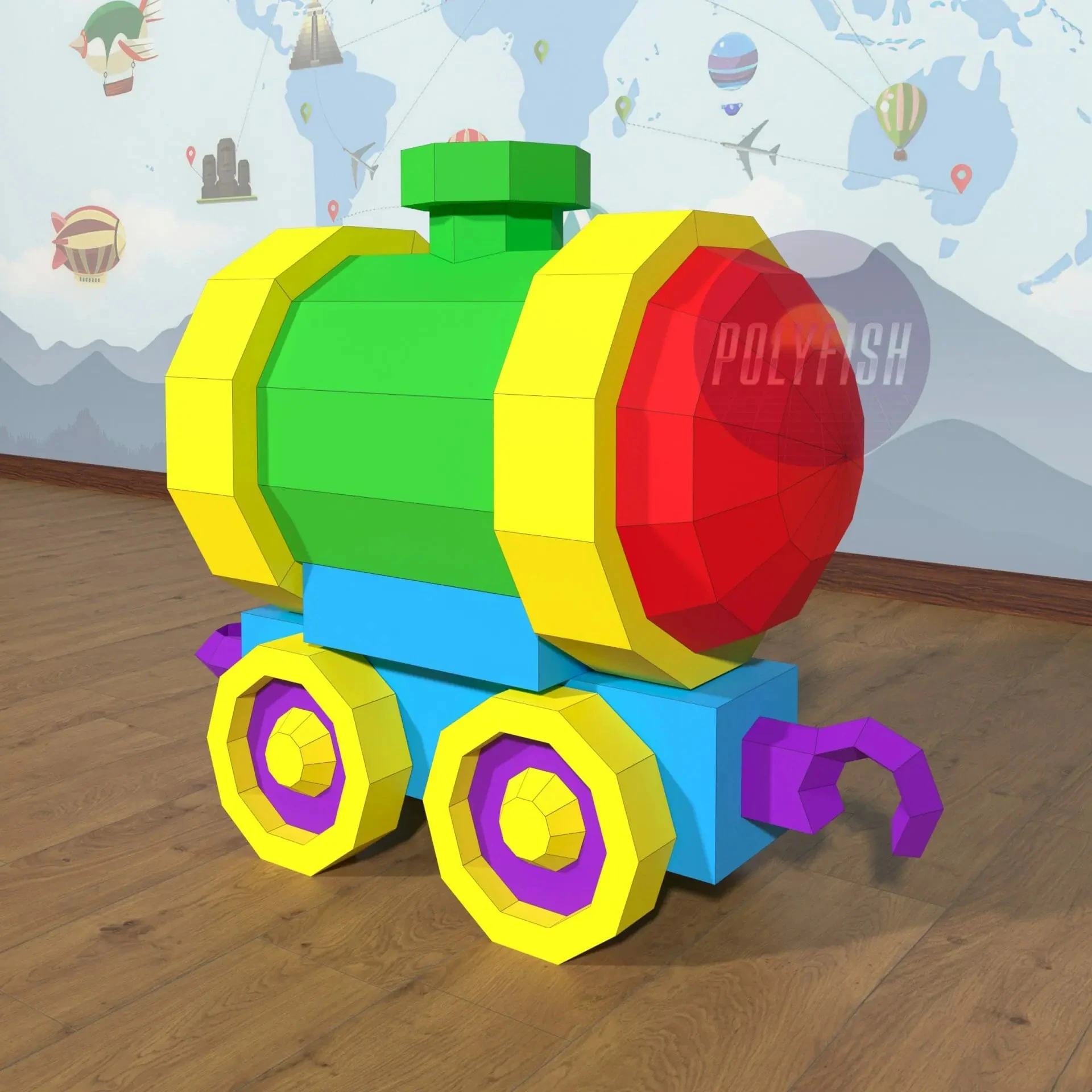 Train Toy PDF Template, Low Poly, Paper Sculpture, DIY, Pepakura Pattern, Handmade, Papercraft, Lowpoly, Lowpoly Papercraft