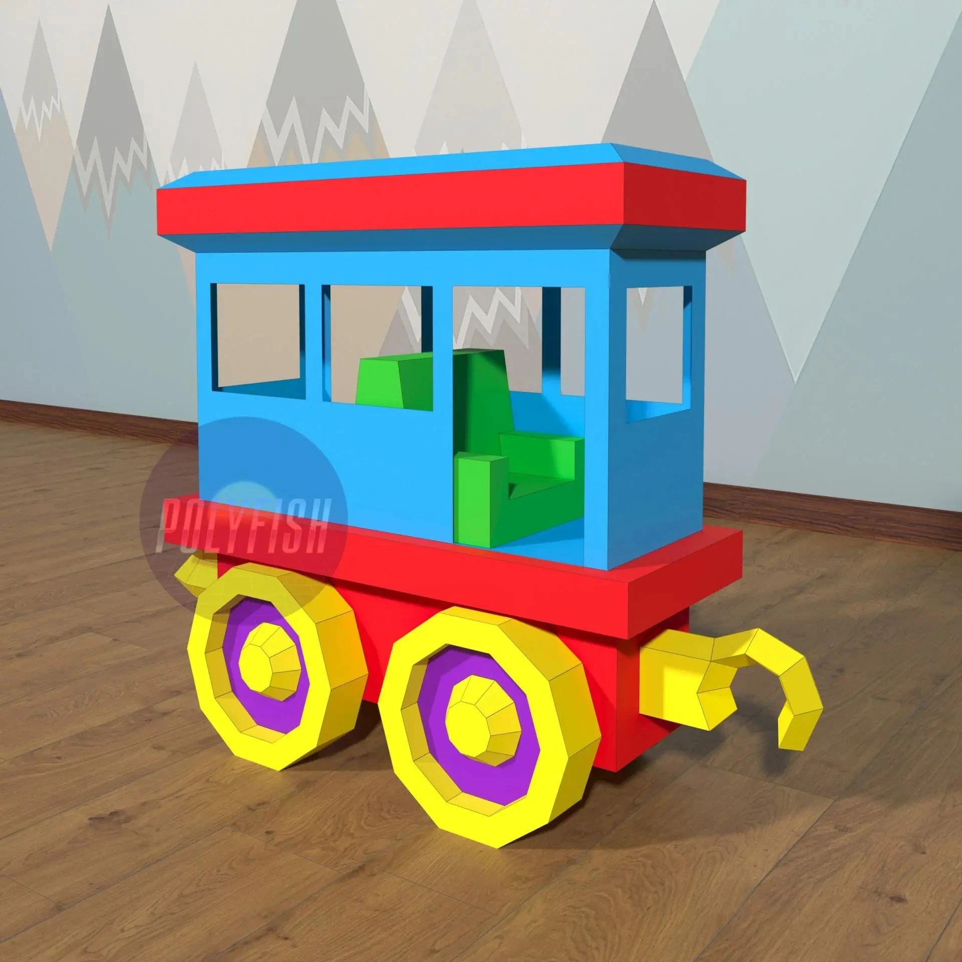 Train Toy PDF Template, Low Poly, Paper Sculpture, DIY, Pepakura Pattern, Handmade, Papercraft, Lowpoly, Lowpoly Papercraft