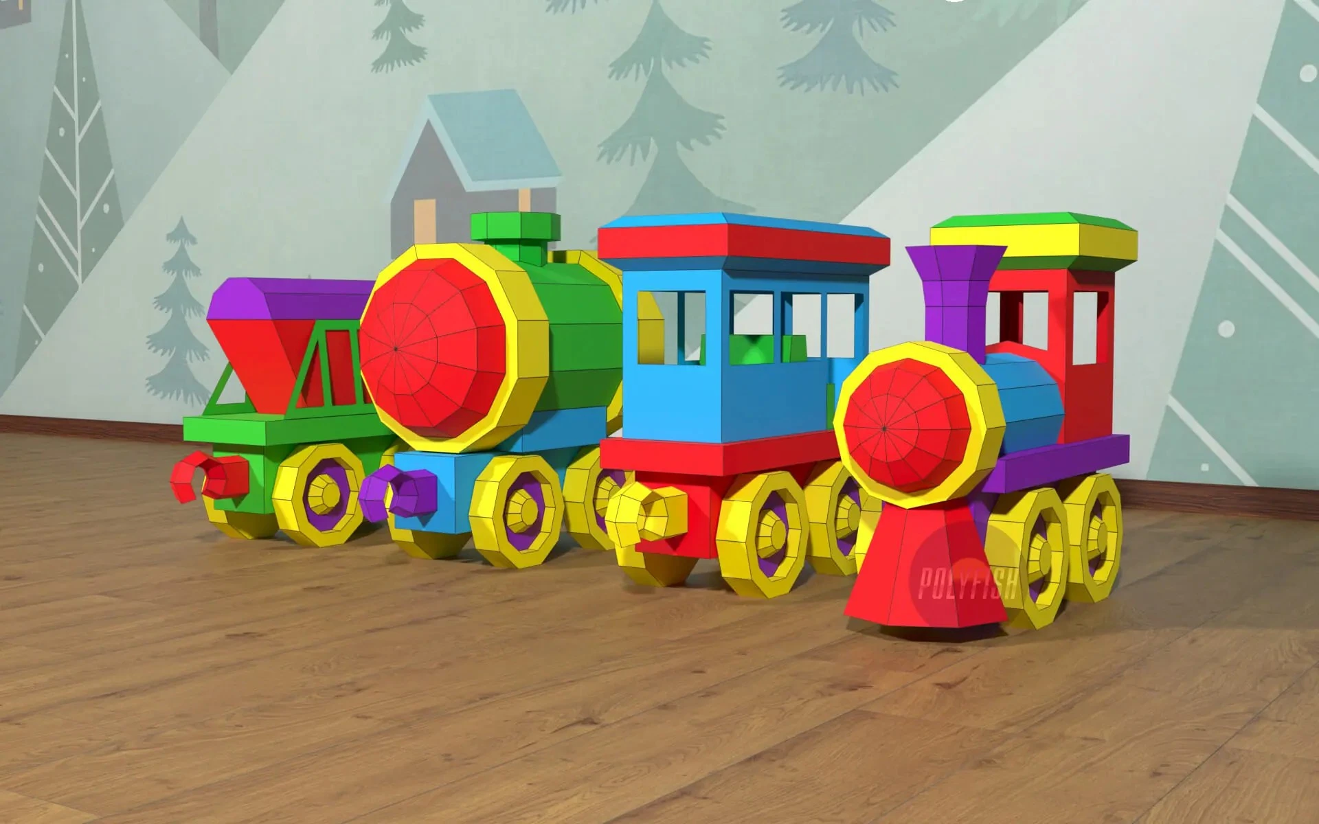 Train Toy PDF Template, Low Poly, Paper Sculpture, DIY, Pepakura Pattern, Handmade, Papercraft, Lowpoly, Lowpoly Papercraft