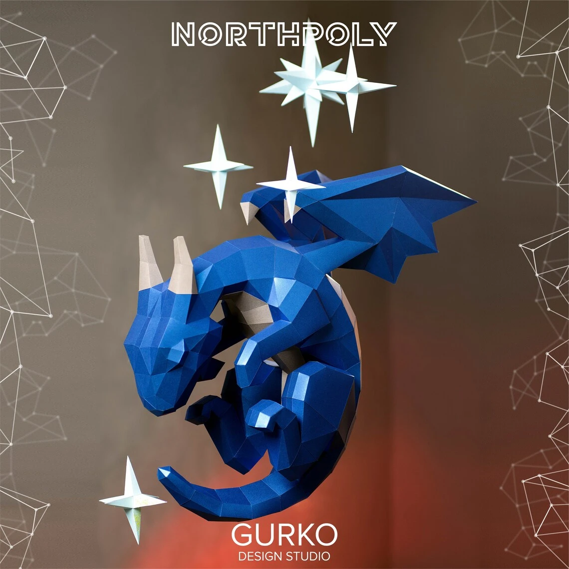 Papercraft Sleeping Dragon Among The Stars, Pdf, Gurko, Pepakura, Template, 3D Origami, Paper Sculpture, Low Poly, DIY Craft