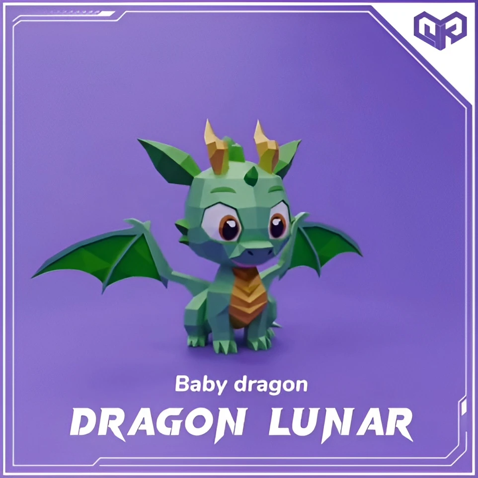 Baby Dragon - Dragon Lunar Low poly Papercraft | OchkoArtDesign