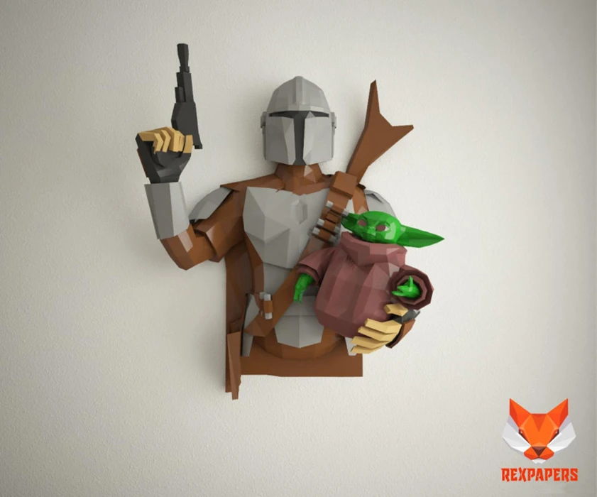 The Mandalorian, Star Wars Papercraft, PDF Template, DIY 3d Model, FanArt, Paper Sculpture, Low Poly, Pepakura Craft, Manualidad