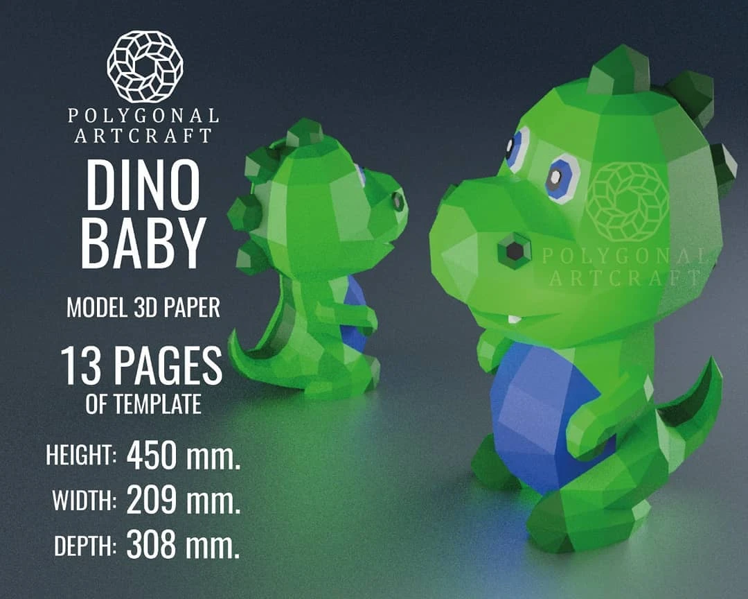 DINO BABY Papercraft 3d lowpoly PDF Template Decoration