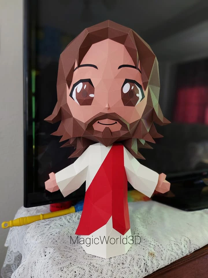 Cute Jesus Christ Low Poly, Papercraft, PDF template, Paper model, Sculpture, 3D puzzle, Polygonal model, Lowpoly