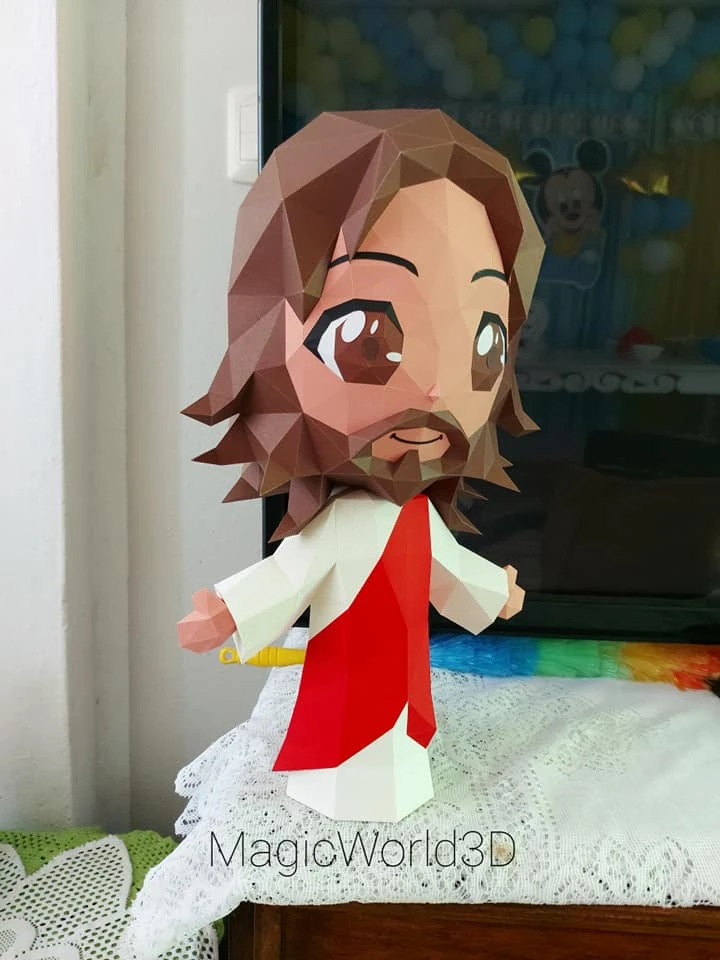 Cute Jesus Christ Low Poly, Papercraft, PDF template, Paper model, Sculpture, 3D puzzle, Polygonal model, Lowpoly