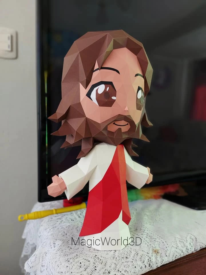 Cute Jesus Christ Low Poly, Papercraft, PDF template, Paper model, Sculpture, 3D puzzle, Polygonal model, Lowpoly