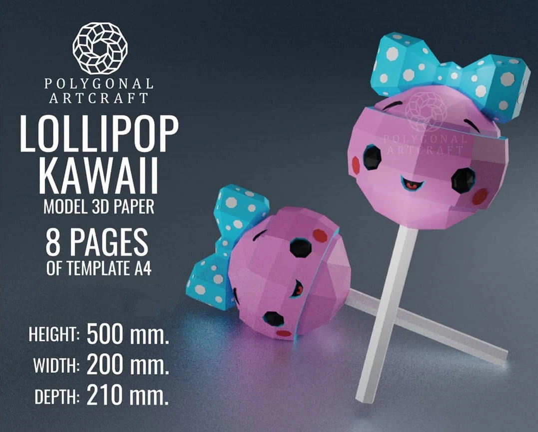 LOLLIPOP KAWAII Papercraft 3d lowpoly PDF Template Decoration