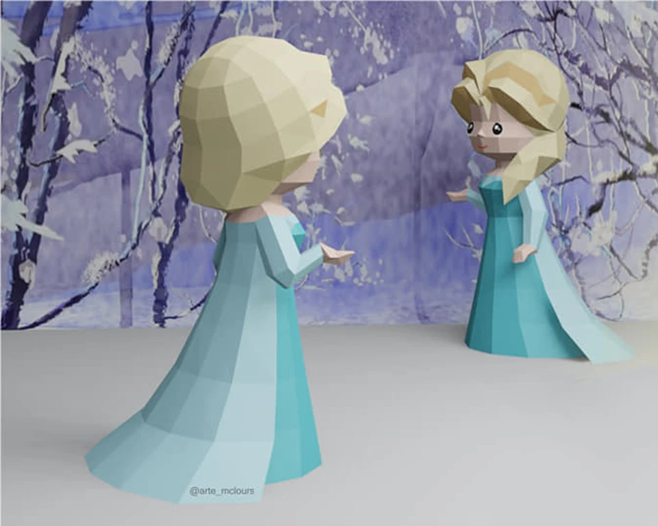 Princess Elsa/ Frozen/ DiY Craft/ Template PDF/ Low Poly/ Papercraft/ 3D Doll/ Origami/ Home decor