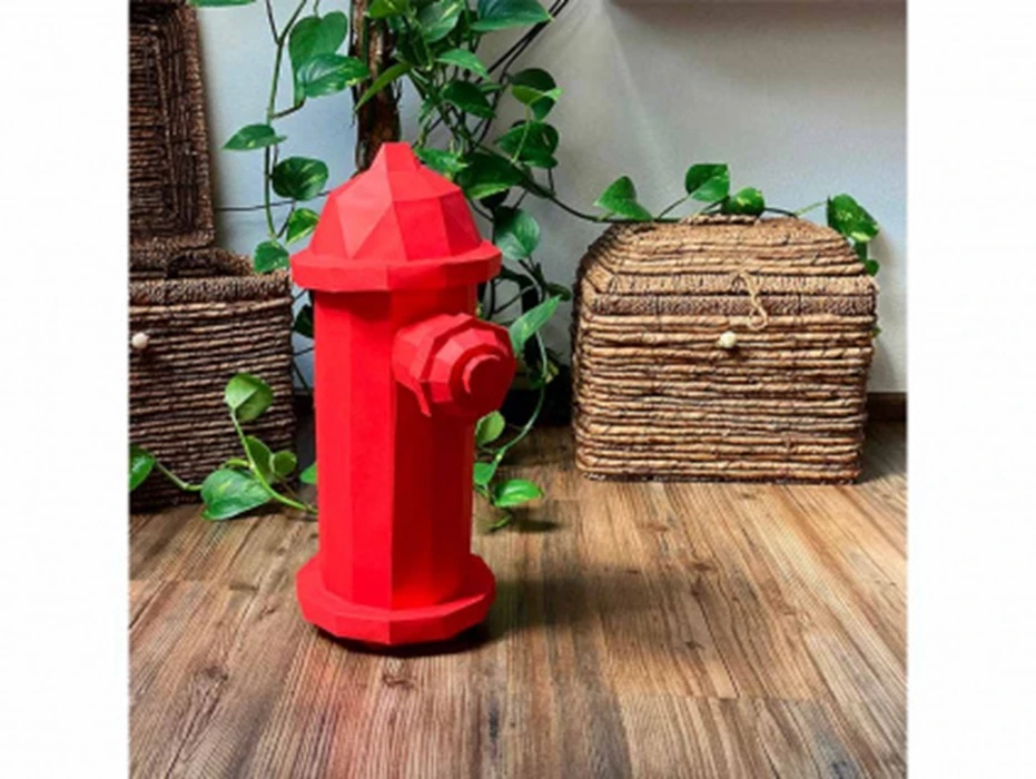 fire hydrant 3d papercraft model. You get PDF digital file templates and instructions for these DIY modern paper sculpture.