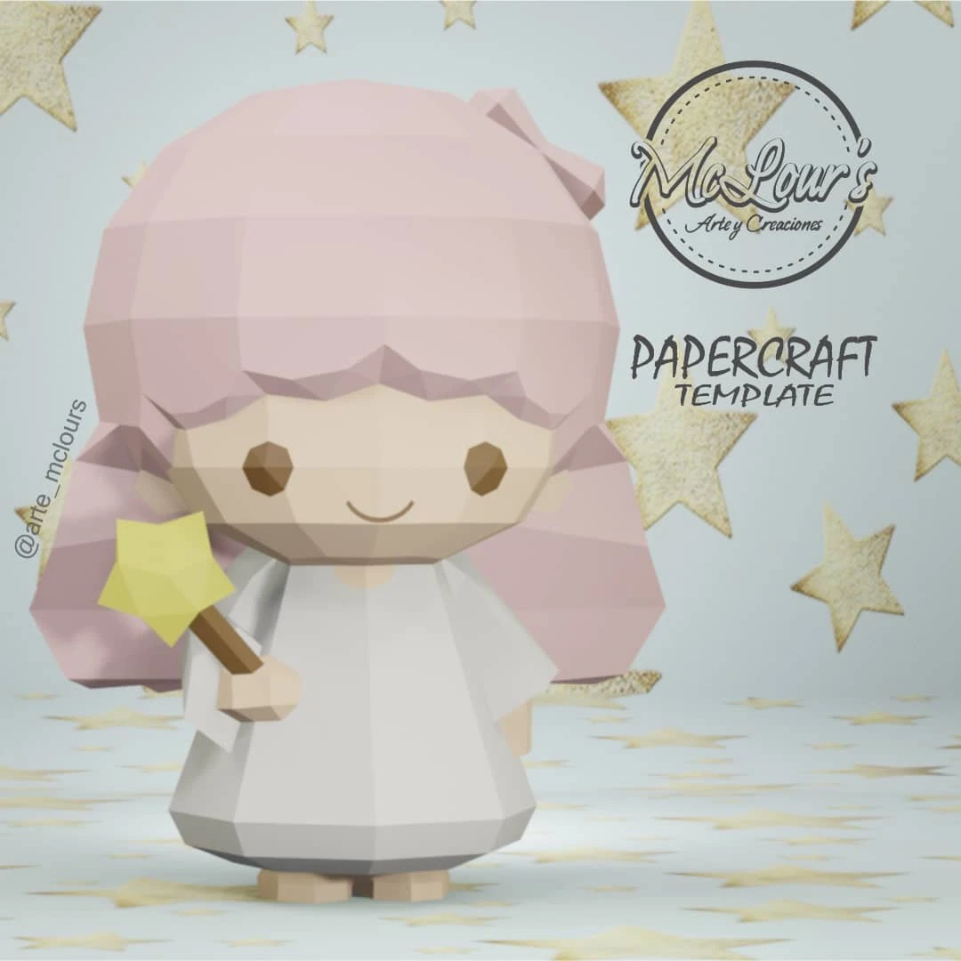 Little Twin Stars-Girl/ DiY Craft/ Template PDF/ Low Poly/ Papercraft/ 3D Doll/ Origami/ Home decor