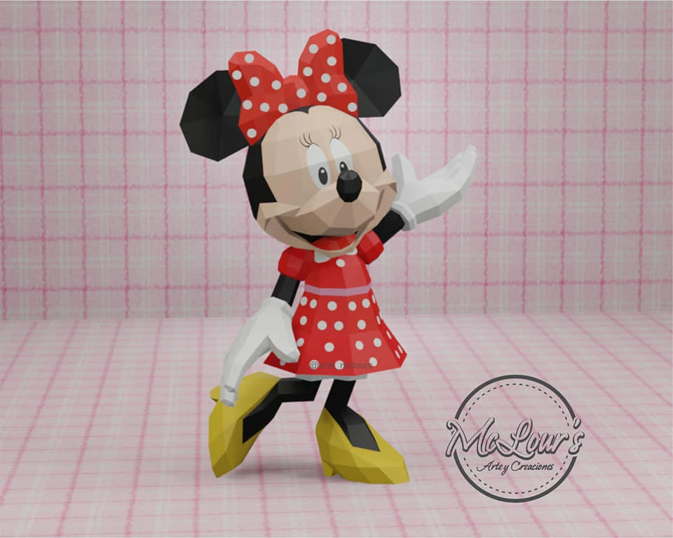 Minnie Mouse/ DiY Craft/ Template PDF/ Low Poly/ Papercraft/ 3D Doll/ Origami/ Home decor