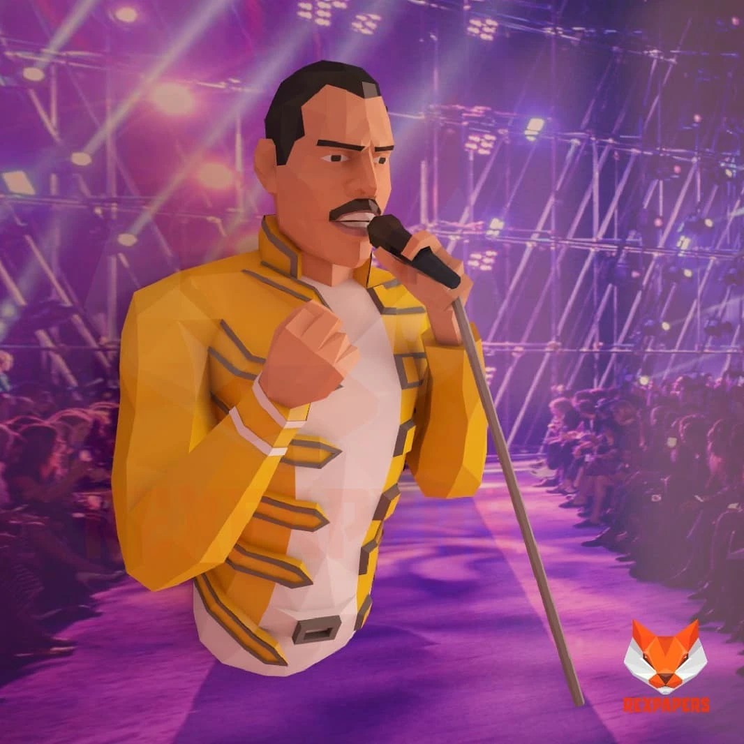 Freddie Mercury Papercraft, PDF Template, DIY 3d Model, FanArt, Paper Sculpture, Low Poly, Pepakura Craft, Manualidad