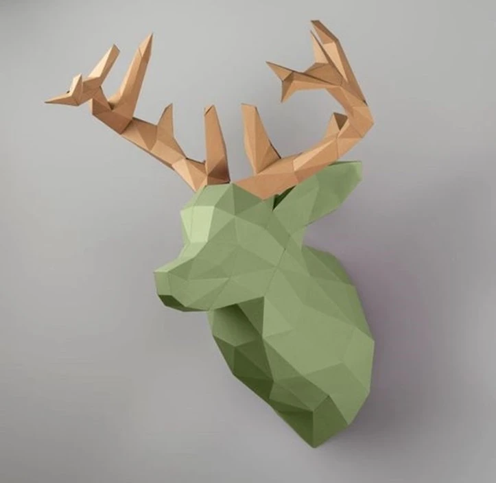 Deer Head papercraft. You get PDF digital file templates and instructions for these DIY modern paper sculpture.