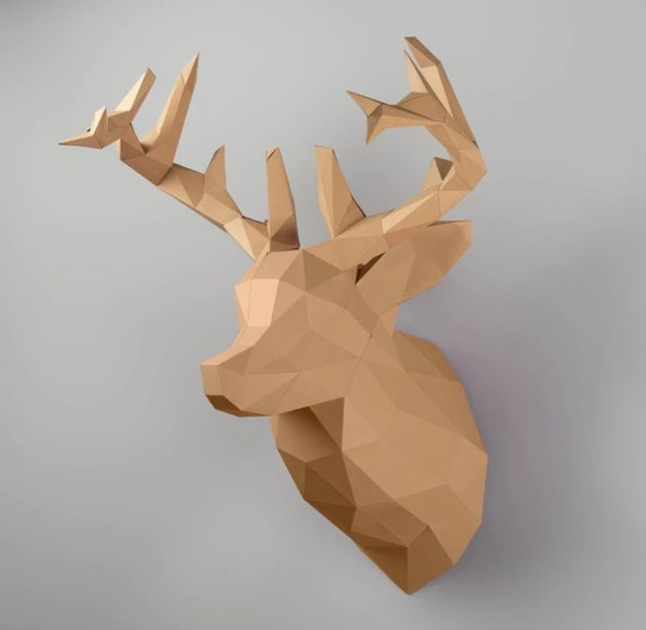 Deer Head papercraft. You get PDF digital file templates and instructions for these DIY modern paper sculpture.