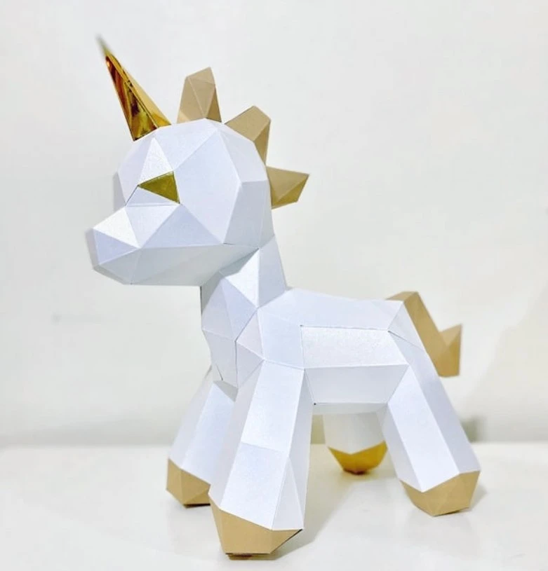 Baby Unicorn papercraft. You get PDF digital file templates and instructions for these DIY modern paper sculpture