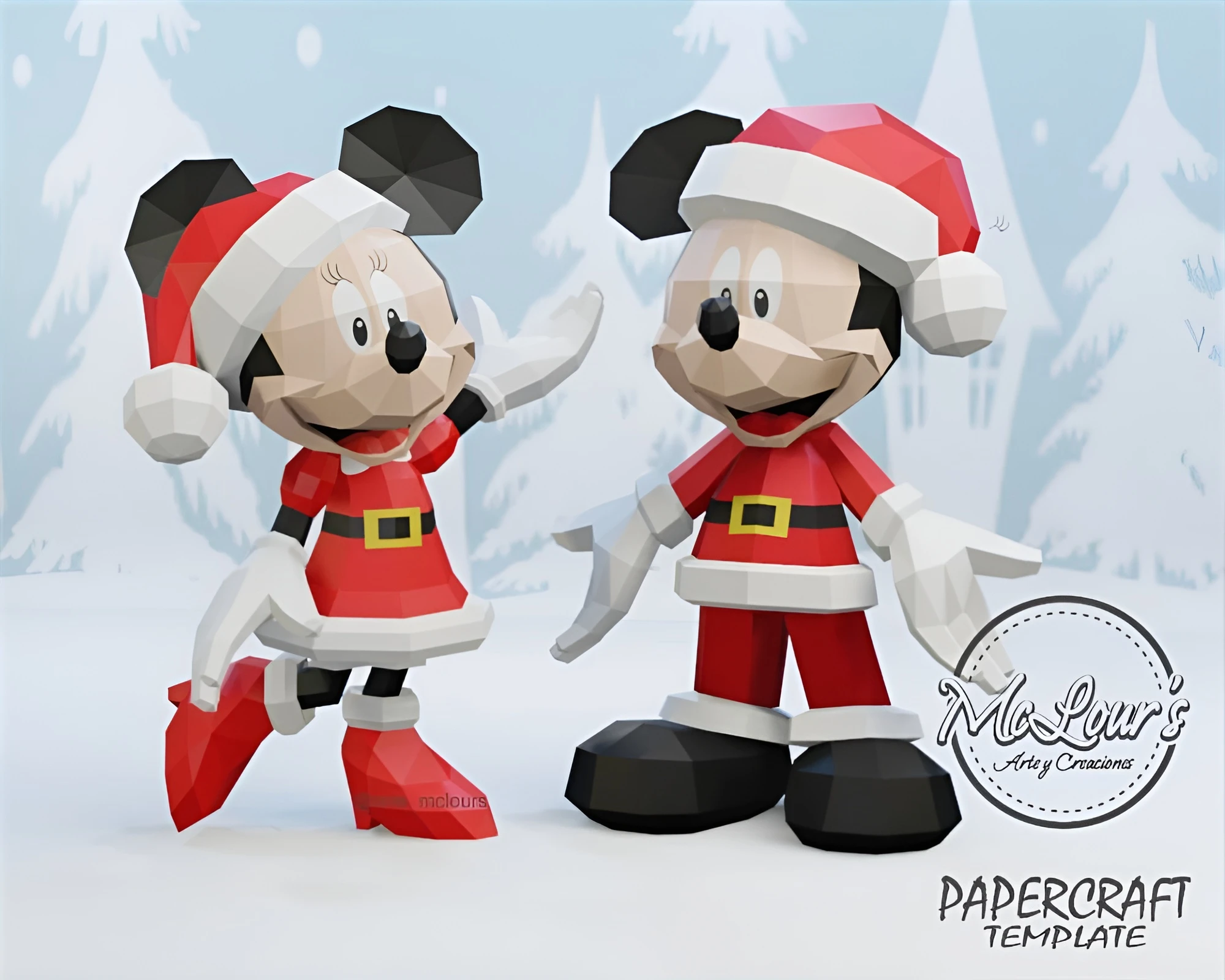 Mickey and Minnie Christmas/ Template PDF/ Low Poly/ Papercraft Christmas/ 3D Christmas/ Christmas/ Craft/ Origami/ Home decor