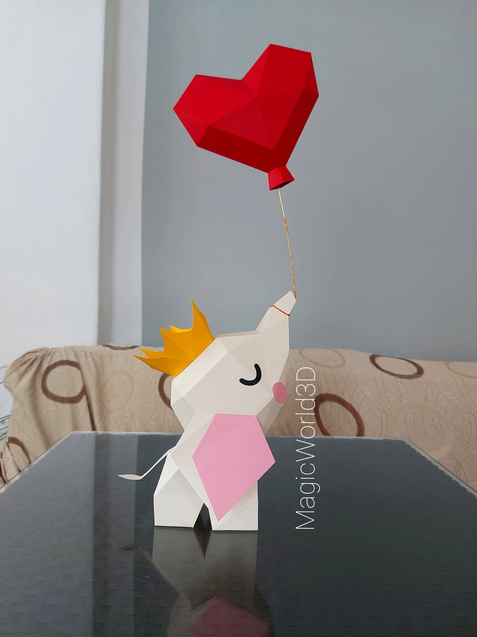 Love Elephant Low Poly, Papercraft, PDF template, Paper model, Sculpture, 3D puzzle, Polygonal model, Lowpoly