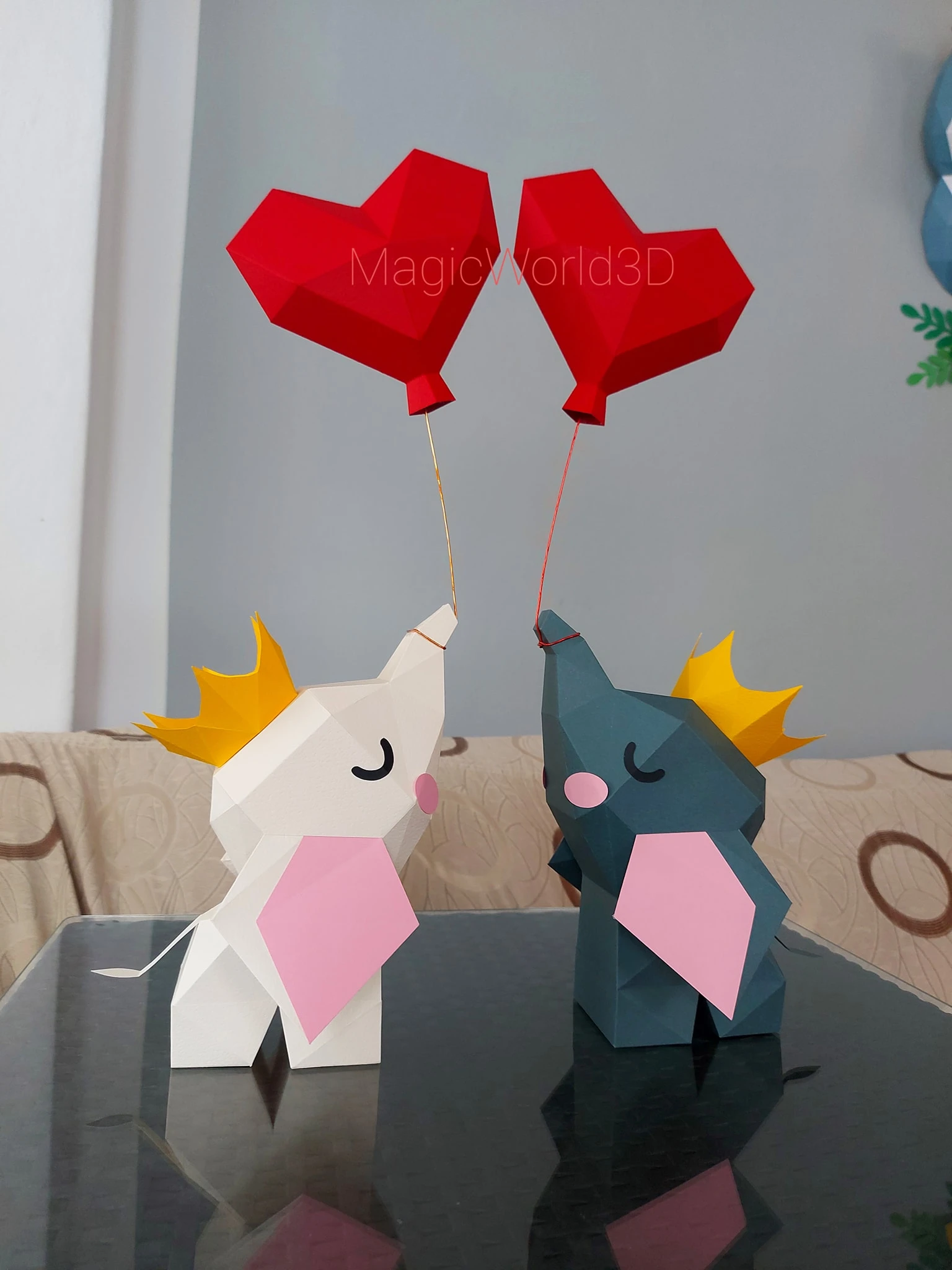 Love Elephant Low Poly, Papercraft, PDF template, Paper model, Sculpture, 3D puzzle, Polygonal model, Lowpoly