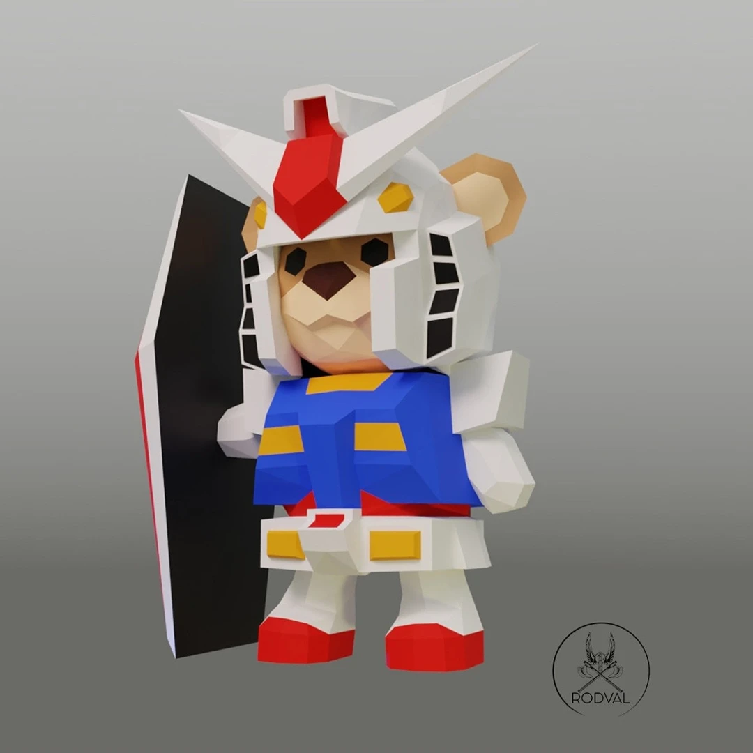 GUNDAM RX-78-2 TEDDY, bear, Papercraft, Template, DIY, Paper, Low Poly, Festival, 3D Model, Pdf Low Poply, Kids Toy