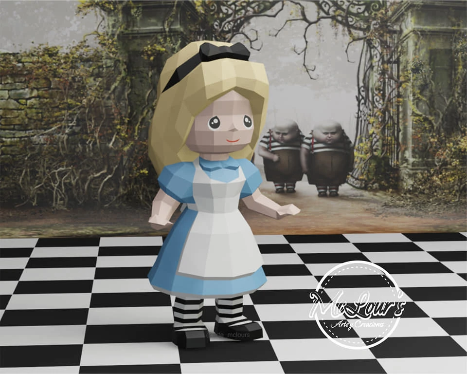 Princess Alice/ Alice in Wonderland/ DiY Craft/ Template PDF/ Low Poly/ Papercraft/ 3D Doll/ Origami/ Home decor