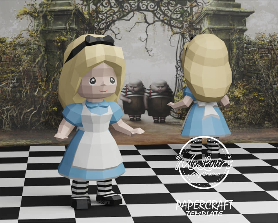 Princess Alice/ Alice in Wonderland/ DiY Craft/ Template PDF/ Low Poly/ Papercraft/ 3D Doll/ Origami/ Home decor