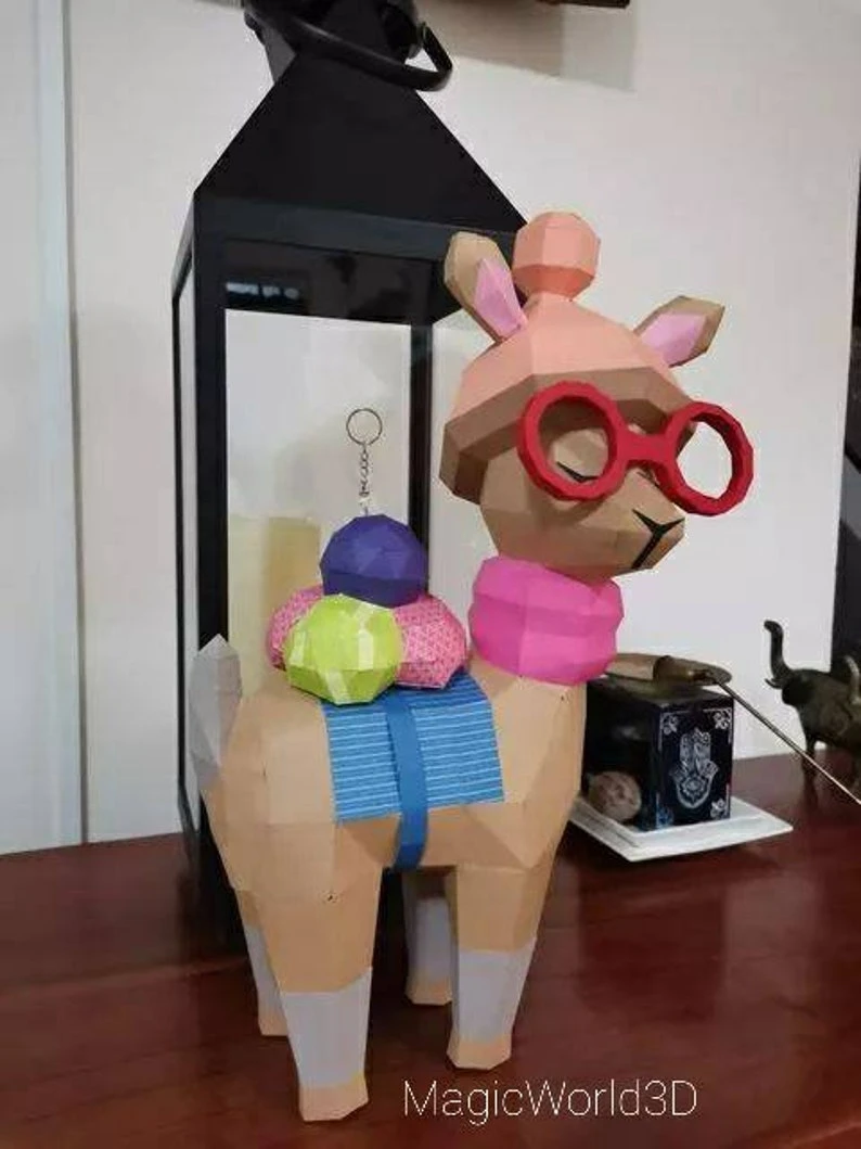 Baby Llama Version 2, LLama bebé Versión 2 Low Poly, Papercraft, PDF template, Paper model, Sculpture, 3D puzzle, Polygonal model, Lowpoly