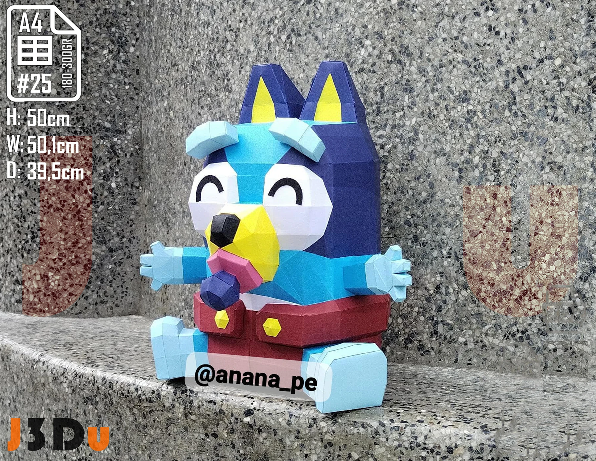 Baby Bluey Papercraft PDF, Template For office, Room, Decor, DIY gift for friends, family, Low poly Paper, Paper Craft 3D kit by J3Du