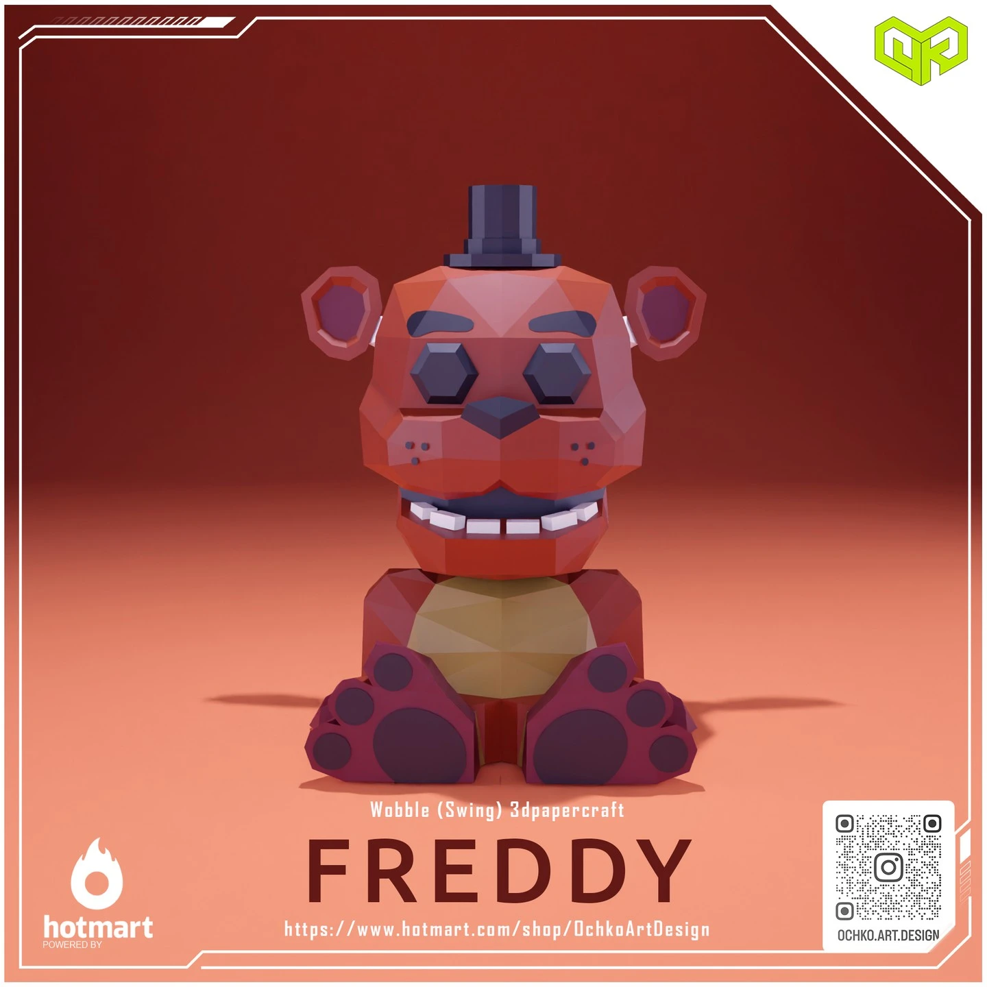 Halloween Wobble Freddy - Five Nights at Freddy's Low poly Papercraft | OchkoArtDesign