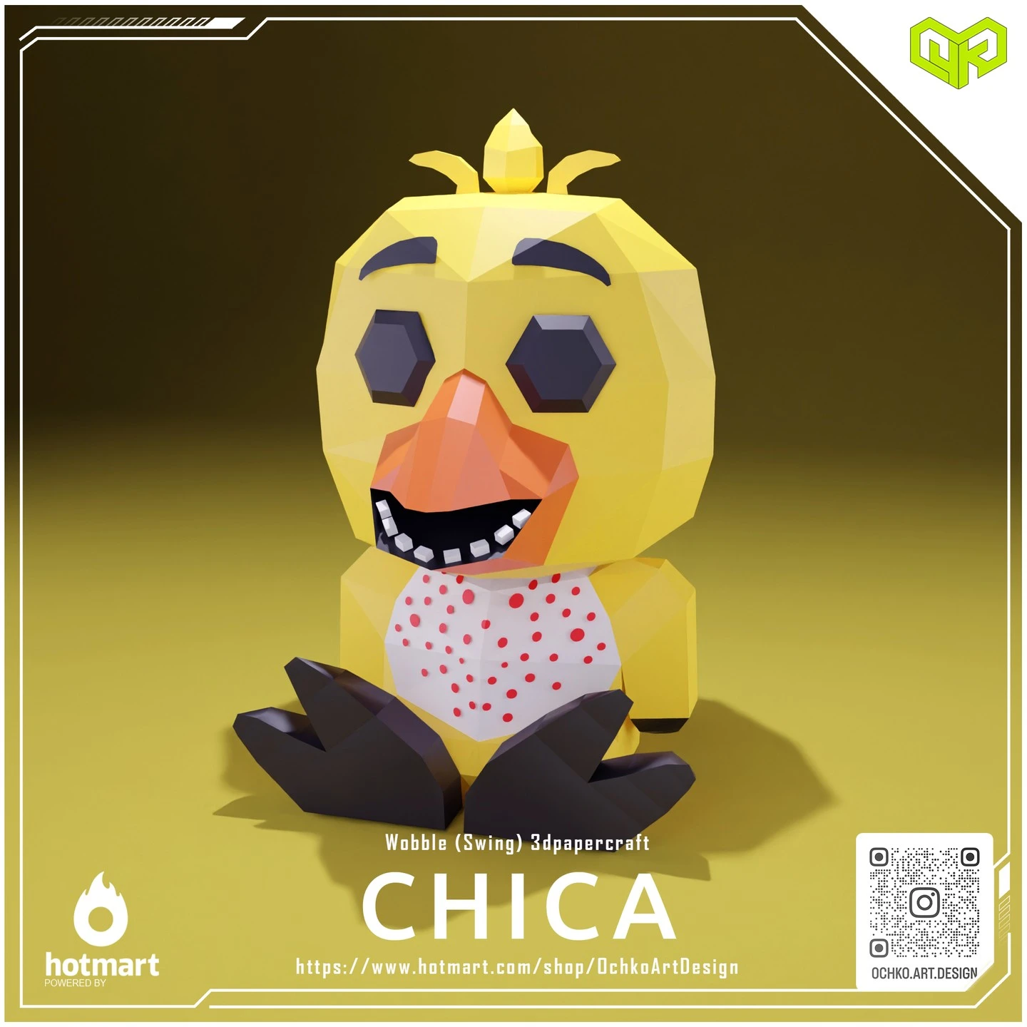 Halloween Wobble Chica - Five Nights at Freddy's Low poly Papercraft | OchkoArtDesign