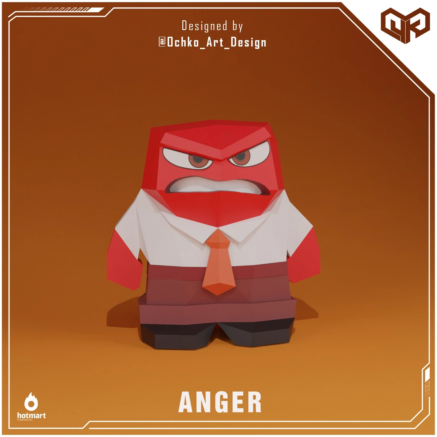 Anger Indide Out Low poly Papercraft | OchkoArtDesign