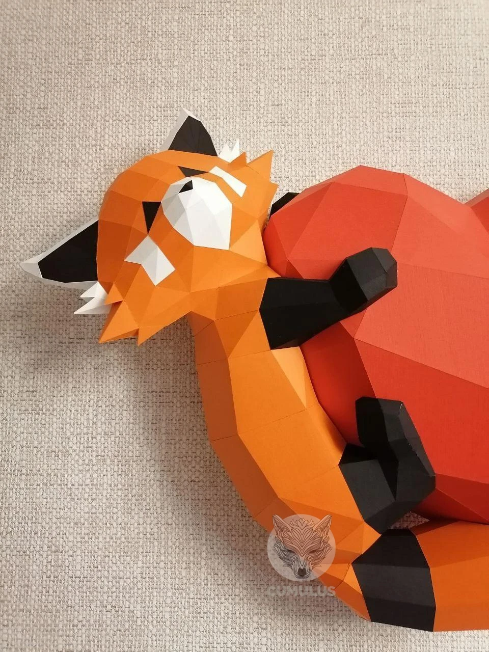 Red Panda on the Heart Papercraft Low Poly Decoration DIY Paper 3D CumulusCraft