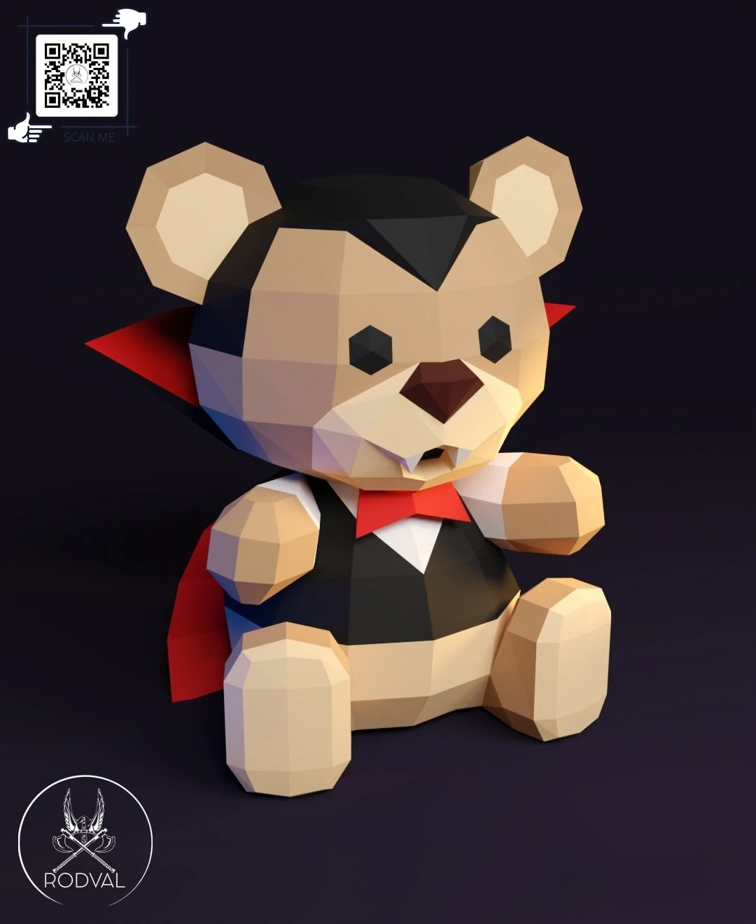 HALLOWEEN VAMPIRE TEDDY, bear, Papercraft, Template, DIY, Paper, Low Poly, Holiday, 3D Model, Pdf Low Poply, October, Carnival, Halloween