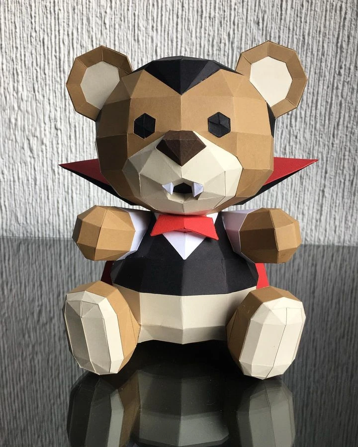 HALLOWEEN VAMPIRE TEDDY, bear, Papercraft, Template, DIY, Paper, Low Poly, Holiday, 3D Model, Pdf Low Poply, October, Carnival, Halloween