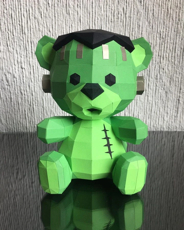 HALLOWEEN FRANKENSTEIN TEDDY, bear, Papercraft, Template, DIY, Paper, Low Poly, Holiday, 3D Model, Pdf Low Poply, October, Carnival, Halloween