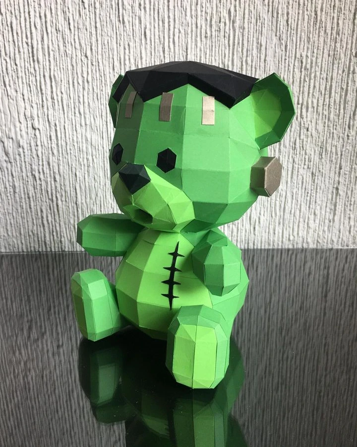 HALLOWEEN FRANKENSTEIN TEDDY, bear, Papercraft, Template, DIY, Paper, Low Poly, Holiday, 3D Model, Pdf Low Poply, October, Carnival, Halloween