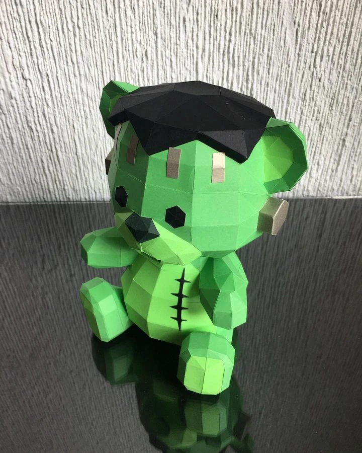 HALLOWEEN FRANKENSTEIN TEDDY, bear, Papercraft, Template, DIY, Paper, Low Poly, Holiday, 3D Model, Pdf Low Poply, October, Carnival, Halloween