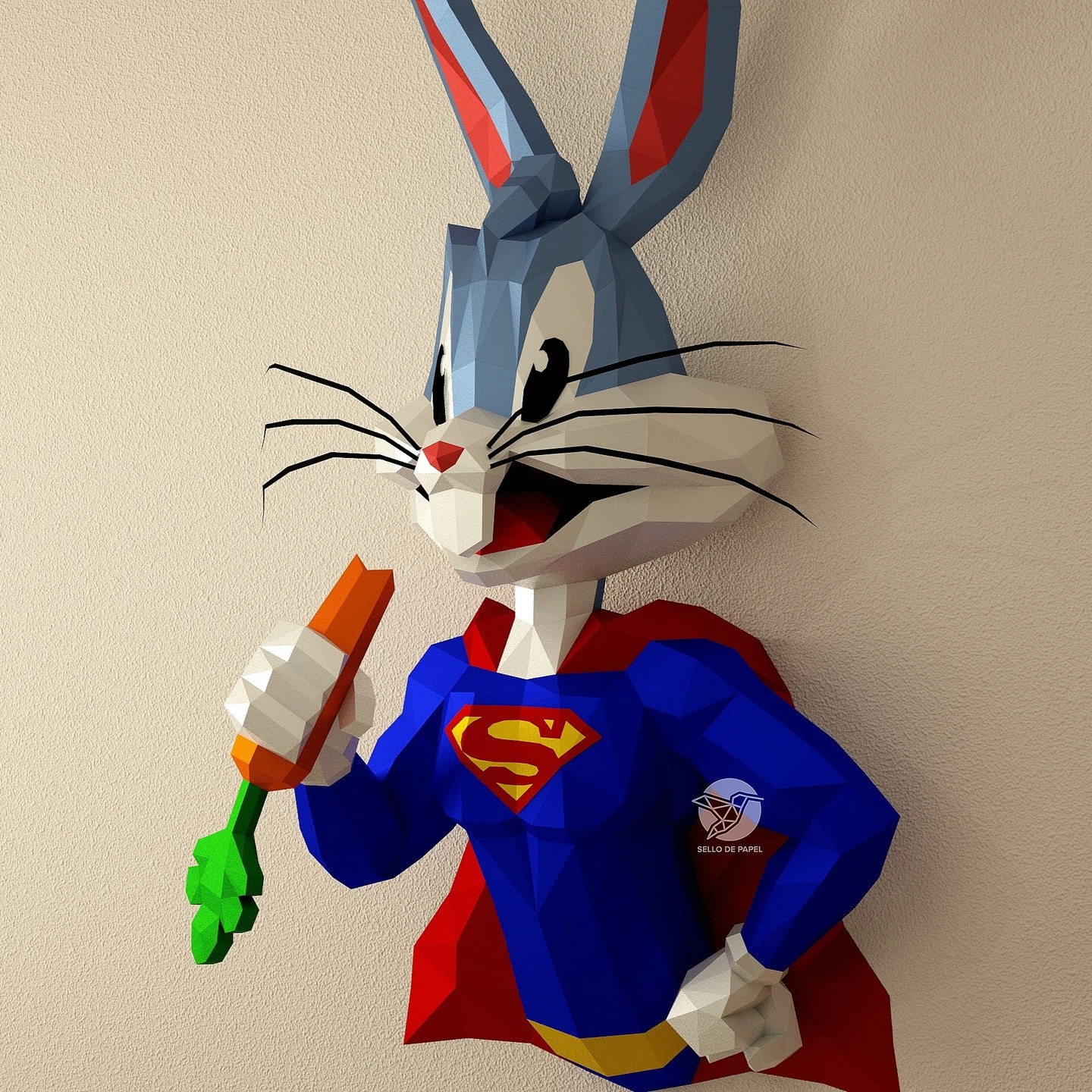 Super Rabbit - Bugs Bunny - Looney Tunes - Warner Bros Papercraft PDF Template DIY 3d Model FanArt Paper Sculpture Low Poly Pepakura Craft Manualidad Papel