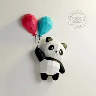 Flying Panda with Balloons 3D Papercraft Template (PDF)