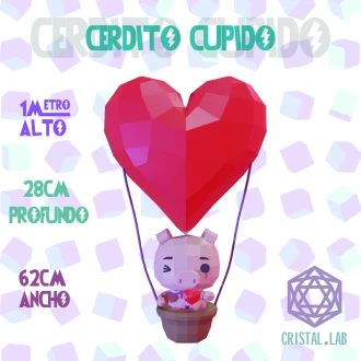 Cupid Pig Low Poly Papercraft 3D Plantillas PDF Cristal.Lab