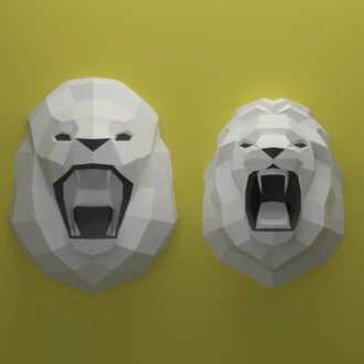 Low Poly Roaring Lion Head Download, Paper craft animal, 3D model papercraft, DIY lowpoly, DIY paper sculpture