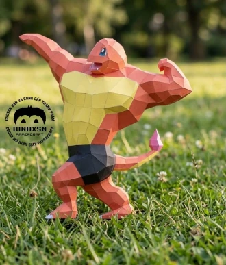 Pokemon Charmander | Fire Lizard Gym Papercraft Template | Low Poly DIY Paper Craft | Digital PDF Pattern | Cute Workout Decor | Made by Binhxsn
