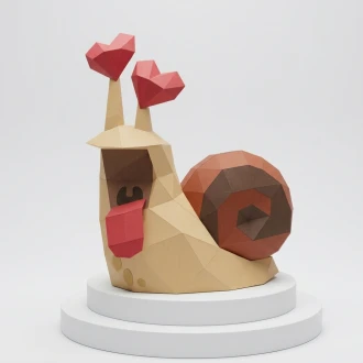 Snail in Love Low Poly, Papercraft, PDF template, Paper model, Sculpture, 3D puzzle, Polygonal model, Lowpoly