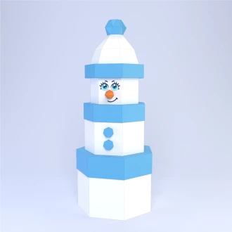 Low Poly Snowman Made From Boxes Papercraft Template | DIY 3D Geometric Christmas Figure | Festive Winter Decor