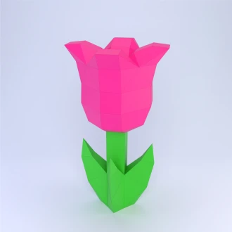 Low Poly Tulip Flower Papercraft Template | DIY 3D Geometric Tulip Plant Sculpture | Magical Decor