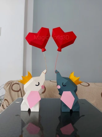 Love Elephant Low Poly, Papercraft, PDF template, Paper model, Sculpture, 3D puzzle, Polygonal model, Lowpoly