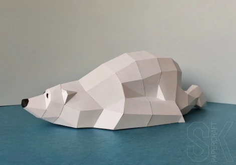 Sleeping Bear Papercraft PDF Template - Low Poly 3D Animal Model - Cozy Nursery Decor - Digital Download