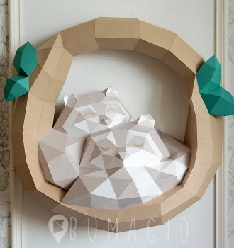 Raccons On The Tree for Creative Crafts & Decor, PDF Template, Paper Sculpture, DIY, Pepakura Pattern, Handmade, Papercraft, Lowpoly, Lowpoly Papercraft, BUMAGID