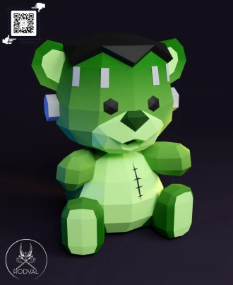 HALLOWEEN FRANKENSTEIN TEDDY, bear, Papercraft, Template, DIY, Paper, Low Poly, Holiday, 3D Model, Pdf Low Poply, October, Carnival, Halloween